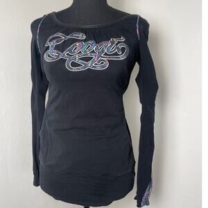 VTG Coogi Womens Rare Logo Street Wear Preppy Gorpcore Hoodie Sweater Black XS/S